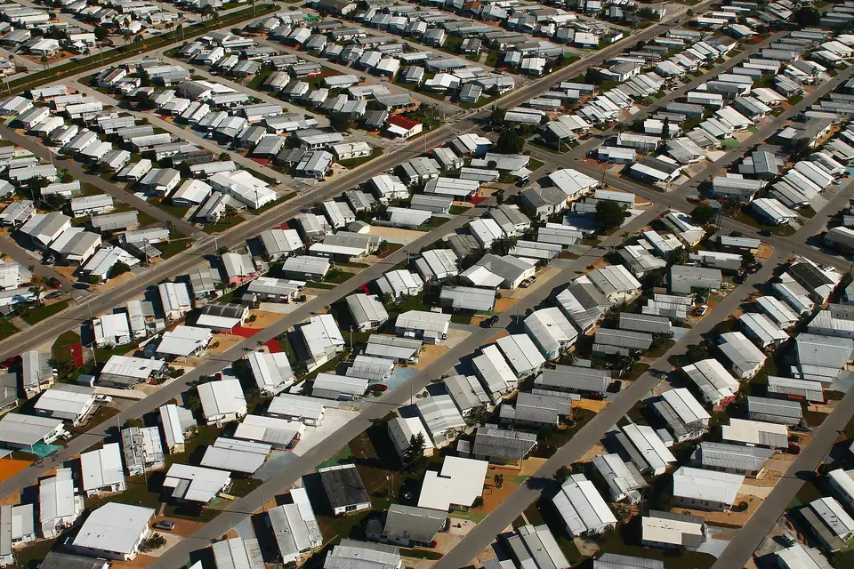 Aerial view of the Trailer Estates manufactured home community in Bradenton, Florida